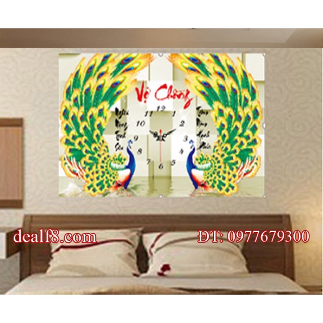 Tranh đính đá đồng hồ vợ chồng 70x44cm
