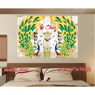 Tranh đính đá đồng hồ vợ chồng 70x44cm