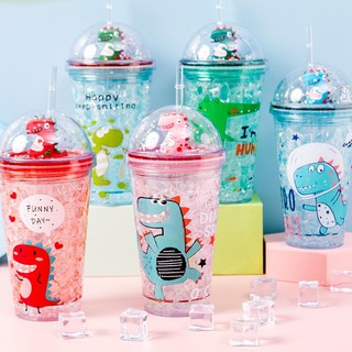Ly Uống Nước Kim Tuyến Hình Khủng Long Màu Sắc Siêu Dễ Thương Có Tặng Kèm Ống Hút
