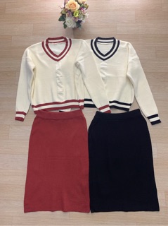 Bán sỉ set váy len + áo cổ tim