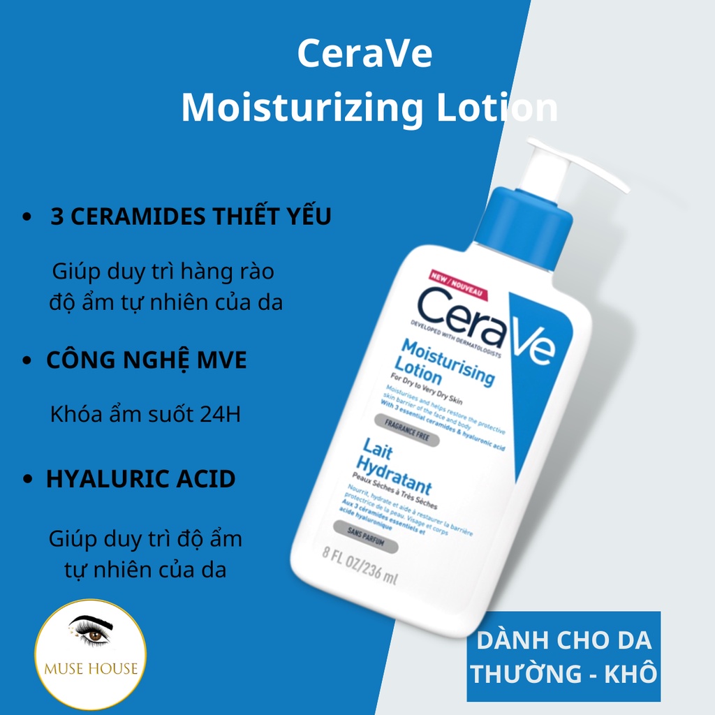 Sữa Dưỡng Ẩm CERAVE Dành Cho Da Khô Cerave Daily Moisturizin Lotion 88ml 236ml 473ml - Muse House