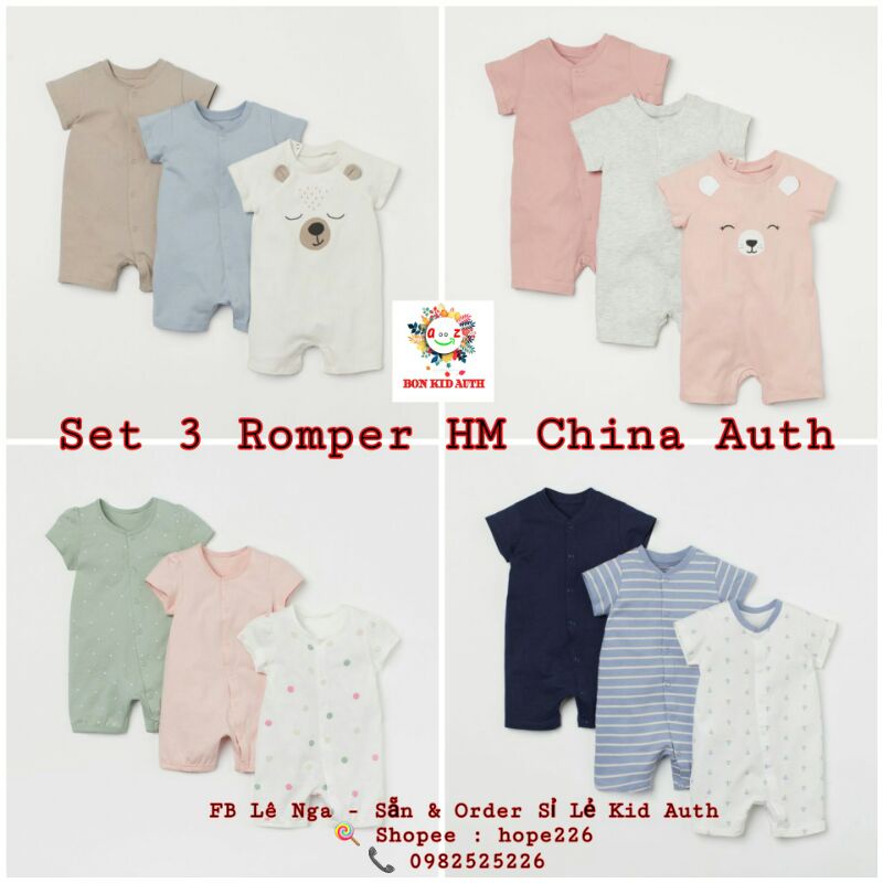 Set 3 romper HM CHINA chính hãng sz từ 1-2m đến 1.5-2y