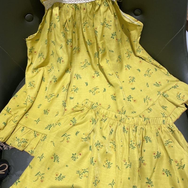 Đồ Bộ Mặc Nhà Nữ Đũi Đồ Ngủ Hai Dây Mùa Hè Dễ Thương Hoa Nhí Xinh Mát PINKBOUTIQUE 222