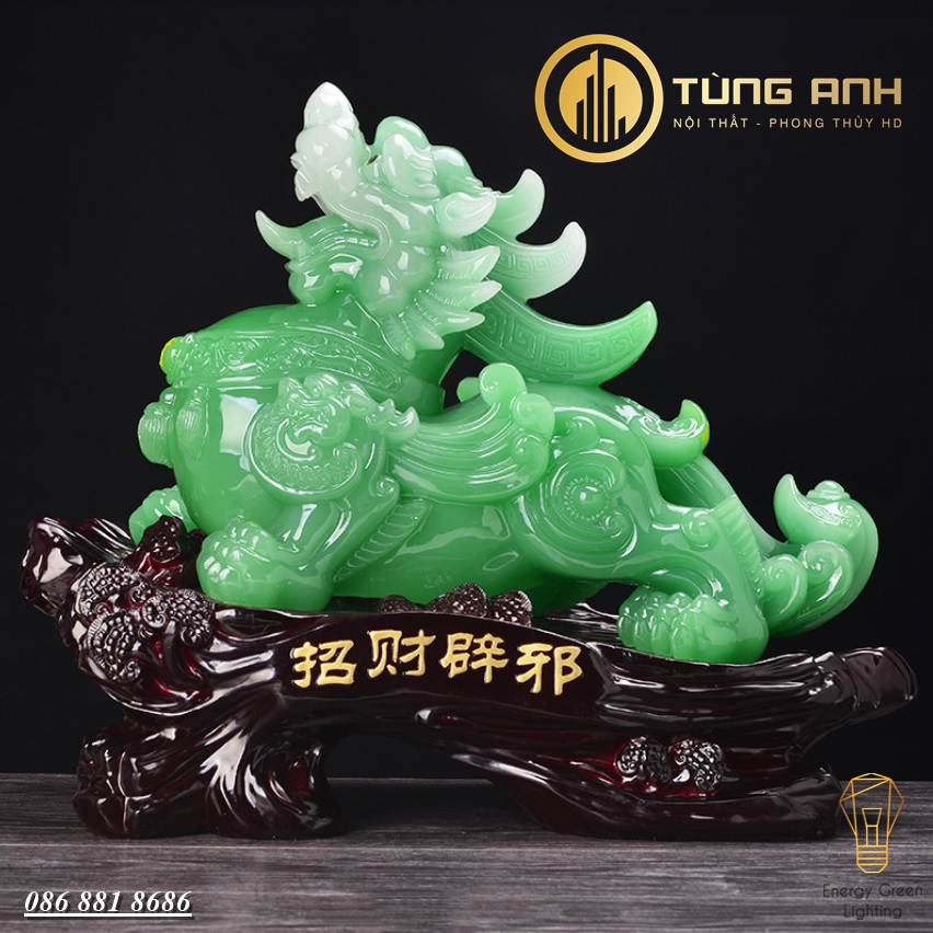 Tượng Phong Thủy Decor Tỳ Hưu PT-36 Màu Xanh Ngọc - Chiêu Tài Tịch Tà -  Mang Lại May Mắn ,Phát Tài, Phát Lộc - BH 1 Năm