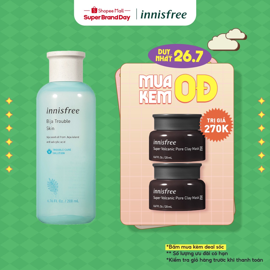 [Mã COSIFSBD giảm 10% đơn 400K] Nước cân bằng dành cho da mụn Innisfree Bija Trouble Skin 200ml