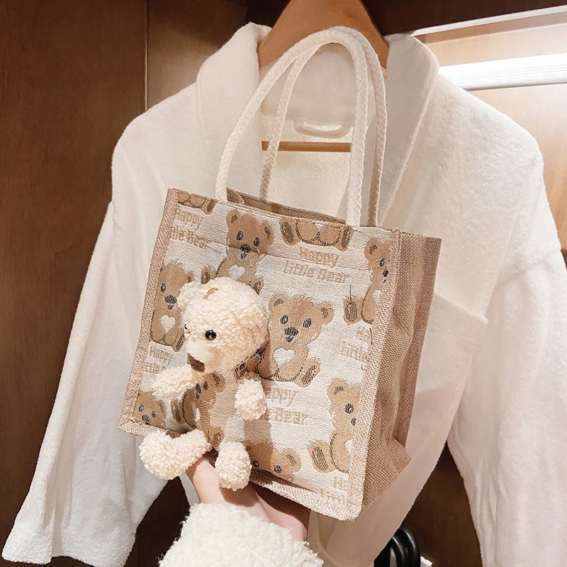 Túi cói hình gấu bông siêu tiện dụng dễ thương