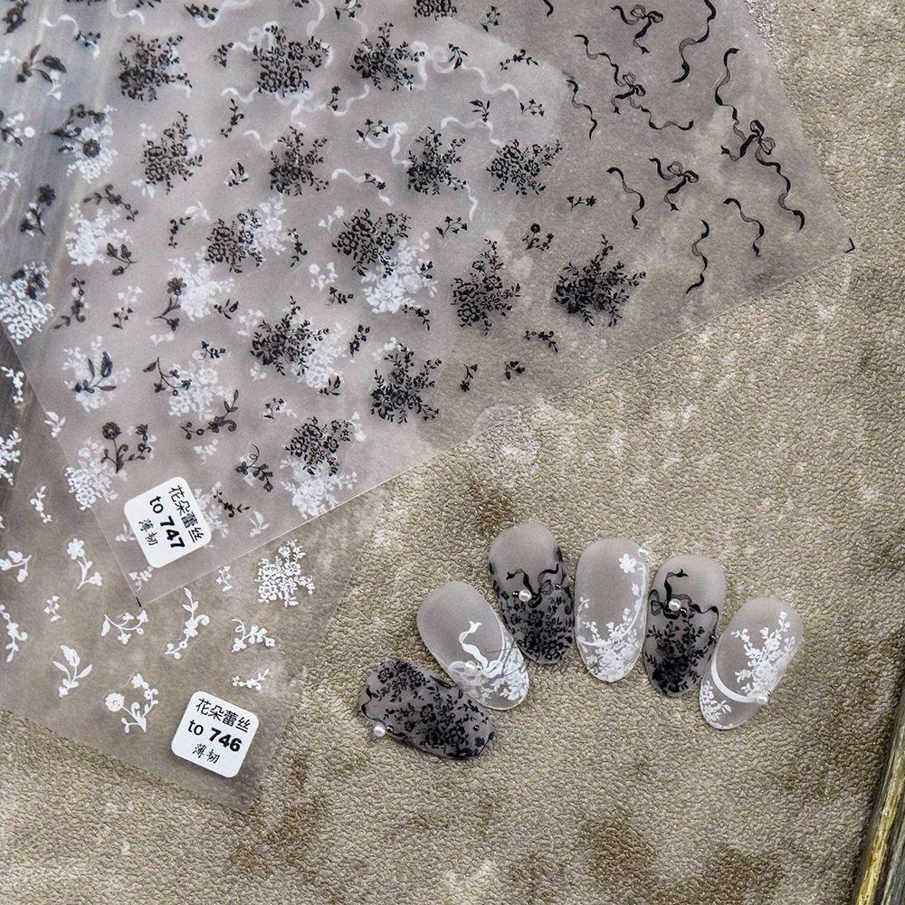 Miếng Dán Trang Trí Móng Tay Siêu Mỏng Phối Ren Màu Trắng Thời Trang DIY