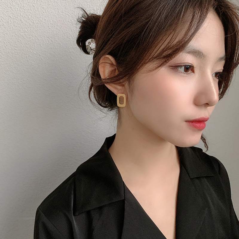 Bông Tai Kim Bạc Hình Vuông Phong Cách Retro Cho Nữ