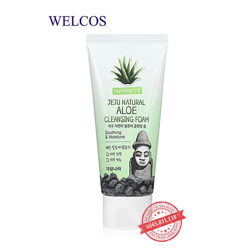 Sữa rửa mặt nha đam WELCOS  Jeju Aloe Cleansing Foam làm sạch bụi bẩn lớp trang điểm dưỡng ẩm da hàn quốc SRM08