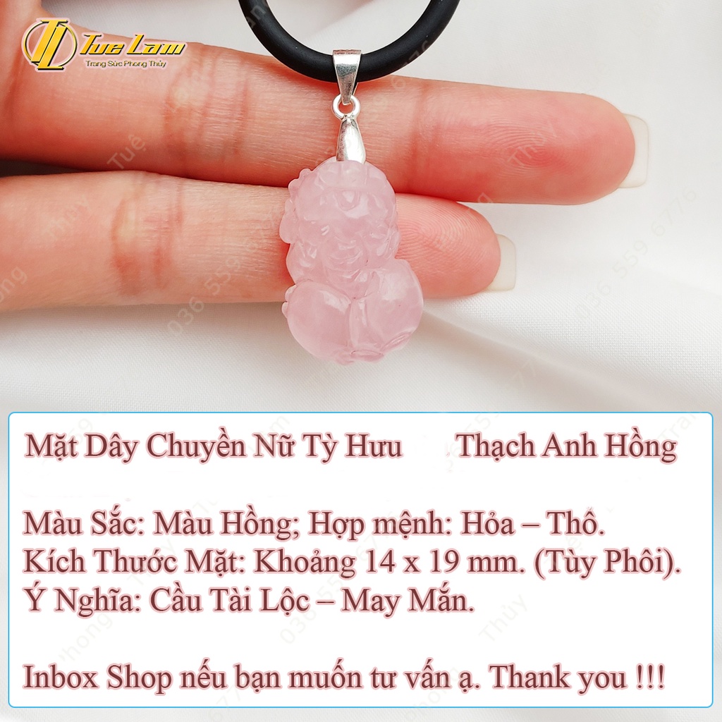 Mặt dây chuyền tỳ hưu thach anh hồng hợp mệnh hỏa thổ chiêu tài hút lộc - Tuệ Lâm