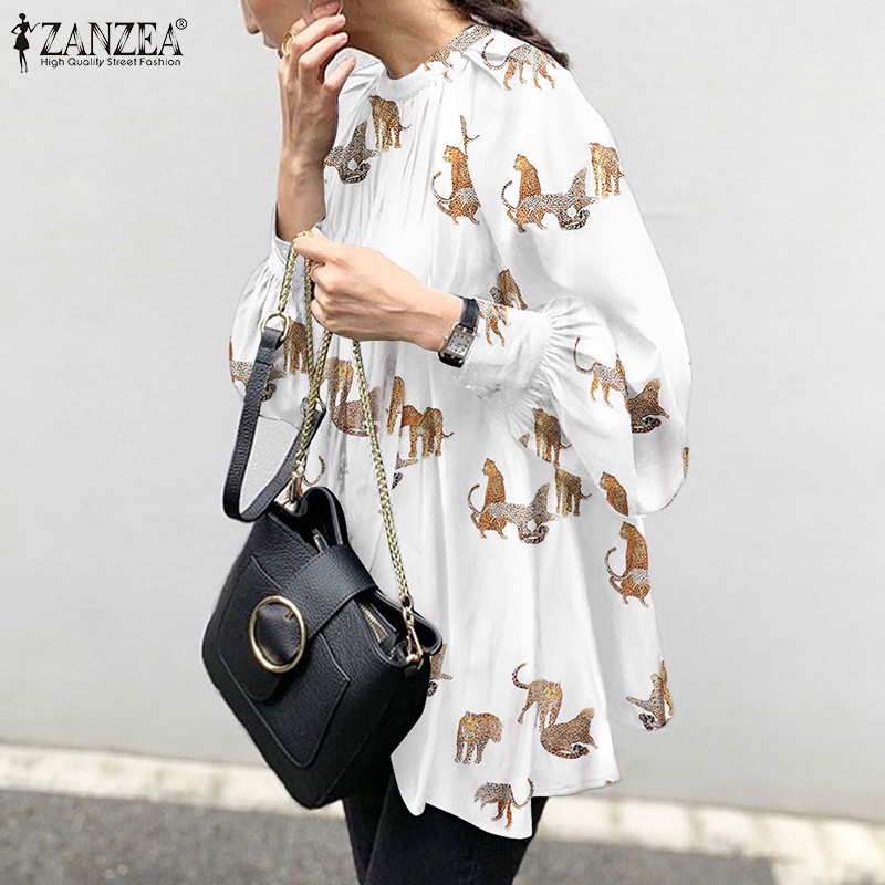 Áo kiểu nữ ZANZEA tay dài phồng cổ tròn dáng rộng kiểu dáng giản đơn