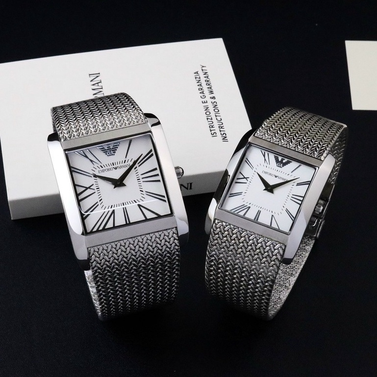 Đồng hồ nam nữ Armani AR2014/AR2015 , dây thép , mặt vuông , size 34mm/30mm