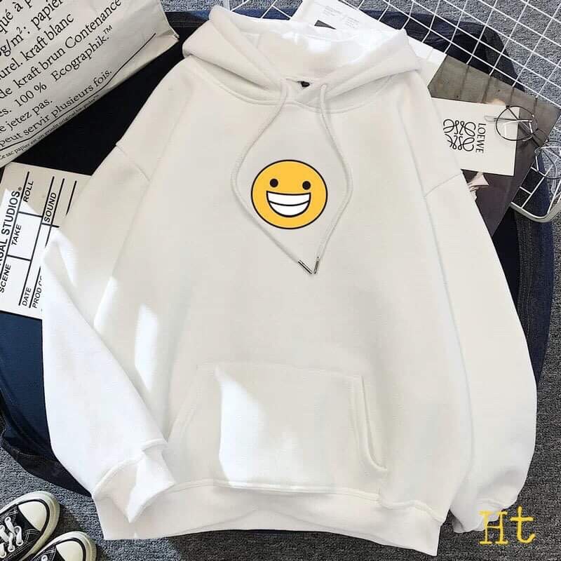 Áo hoodie mặt cười giữa ngực HT11, Áo nỉ Unisex from rộng, Chất nỉ ấm mặc không xù, thiết kế phong cách - MODY