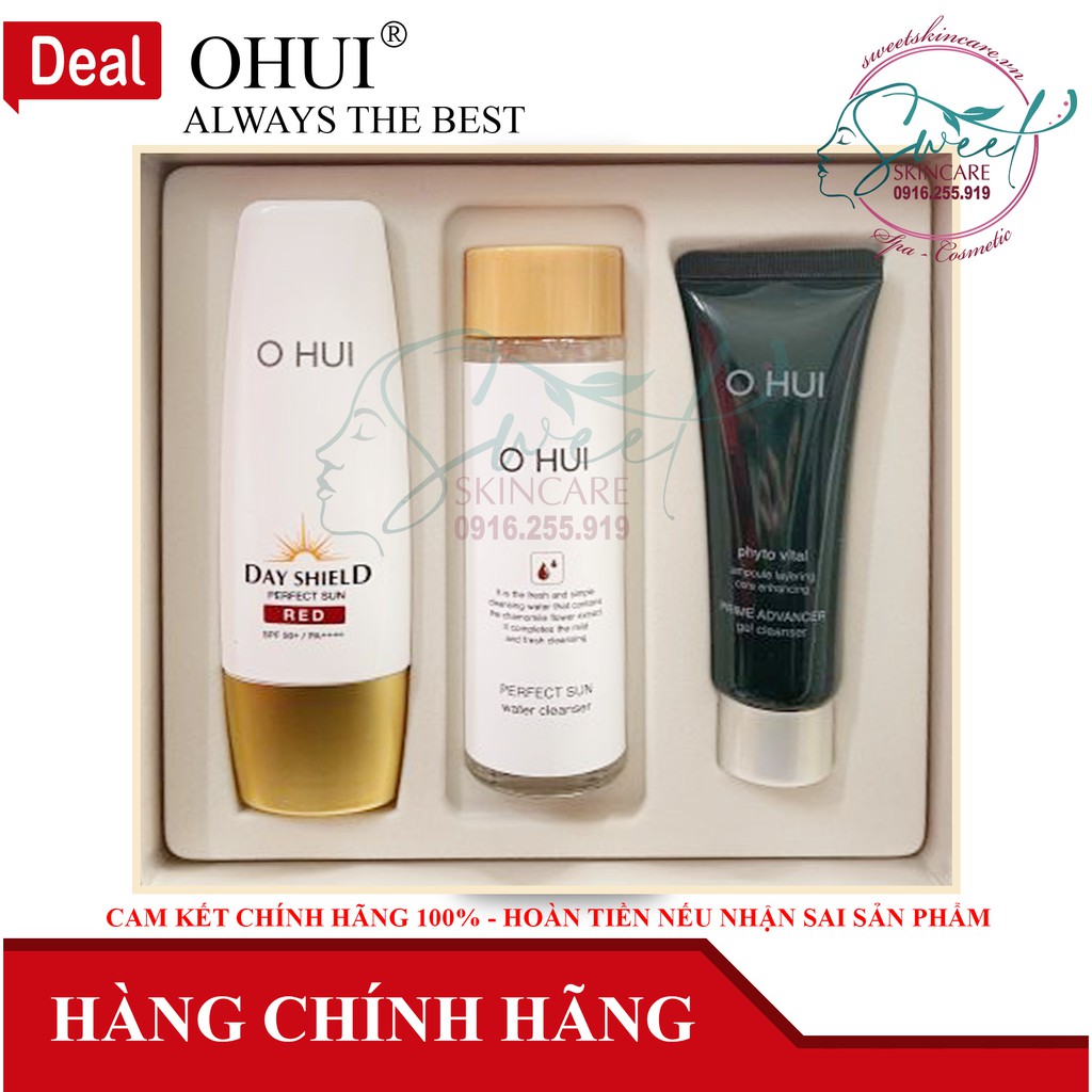 Bộ chống nắng và làm sạch da nhạy cảm OHUI Day Shield Perfect Perfect Sun Red 3pcs Set  ❤️ SWEET skincare