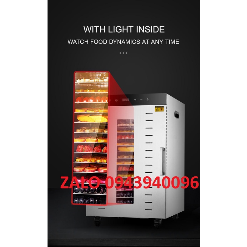Máy sấy thực phẩm 16 khay sấy trái cây khô heo bò gà-inox 100%-lớp cách nhiệt dày dặn-bảo hành 1 năm