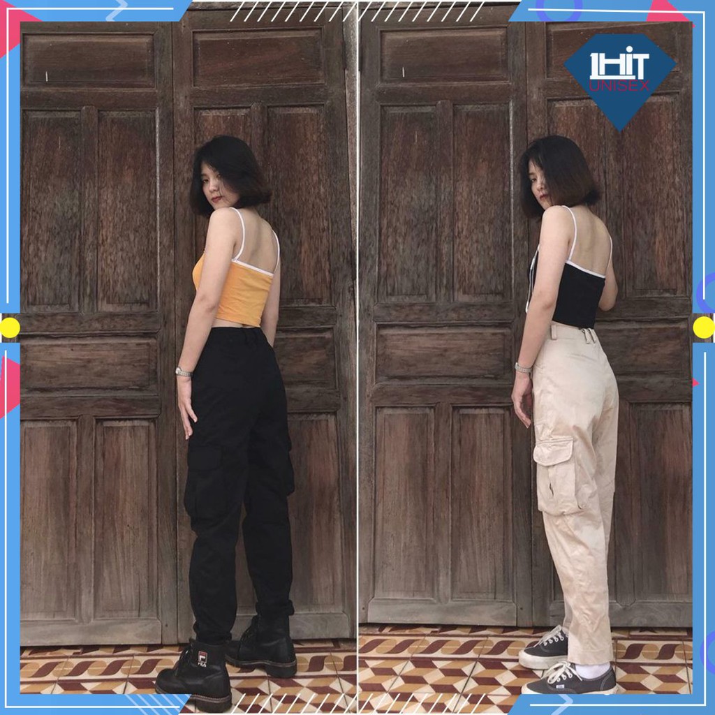 Quần dài túi hộp box pant màu đen/tan (LƯNG THUN)- BOX PANT IN BLACK/TAN Ulzzang UNISEX 1hit_UNISEX