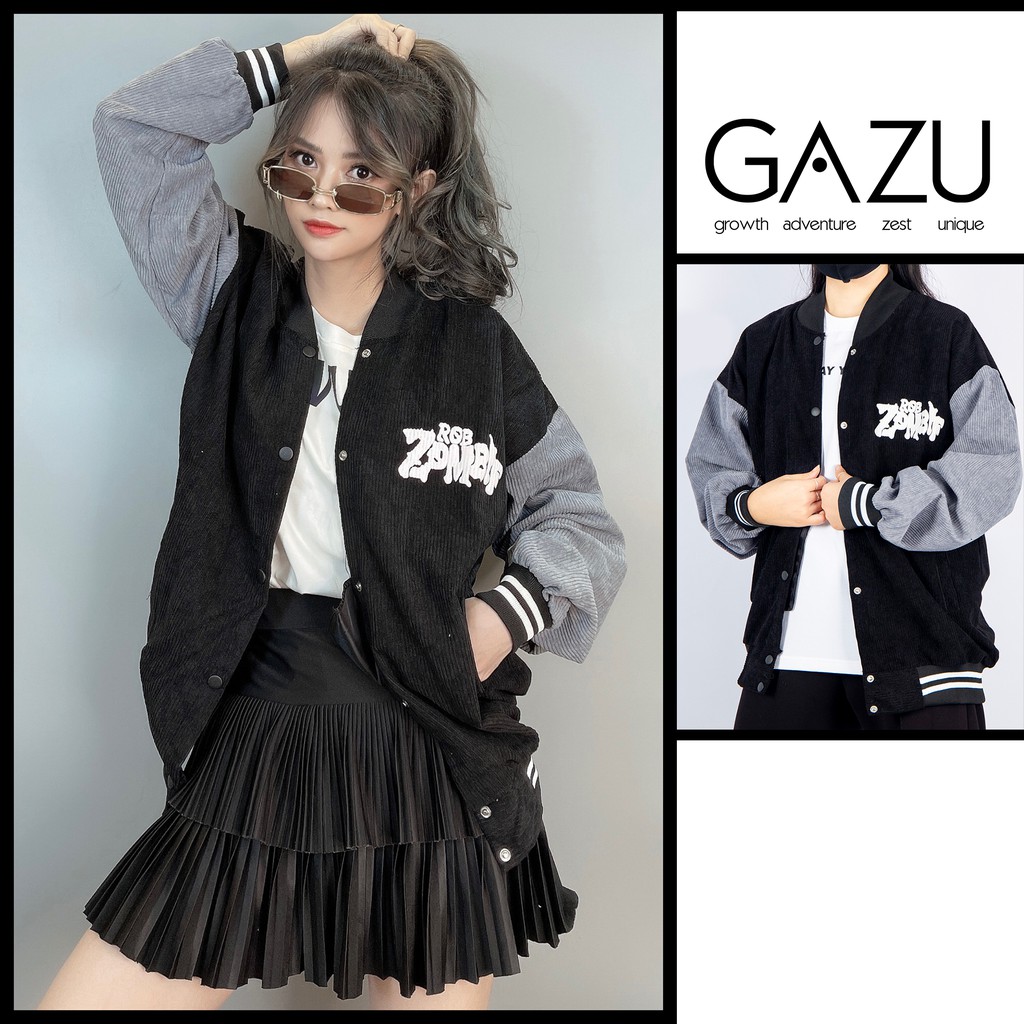 Áo khoác nữ bomber nhung tăm RobZombie varsity jacket unisex nam nữ form rộng GAZU -069 | BigBuy360 - bigbuy360.vn