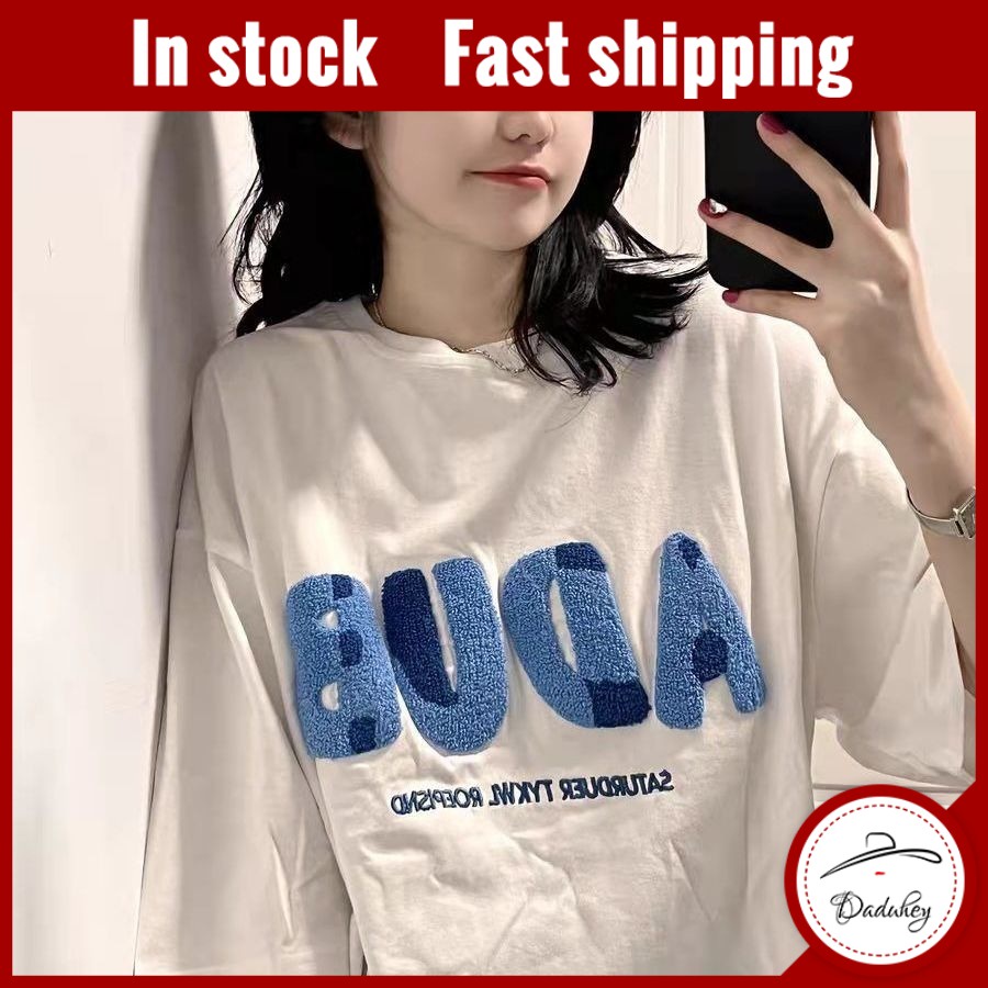 Áo thun DADUHEY tay ngắn in họa tiết chữ cái 3D phong cách Nhật Bản 2022 thời trang mùa hè ngọt ngào mới cho cặp đôi