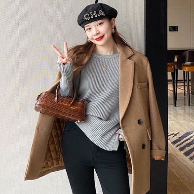 【ZHELIHANGFEI】Áo Sweater Dệt Kim Thiết Kế Xẻ Tà Phong Cách Phương Tây