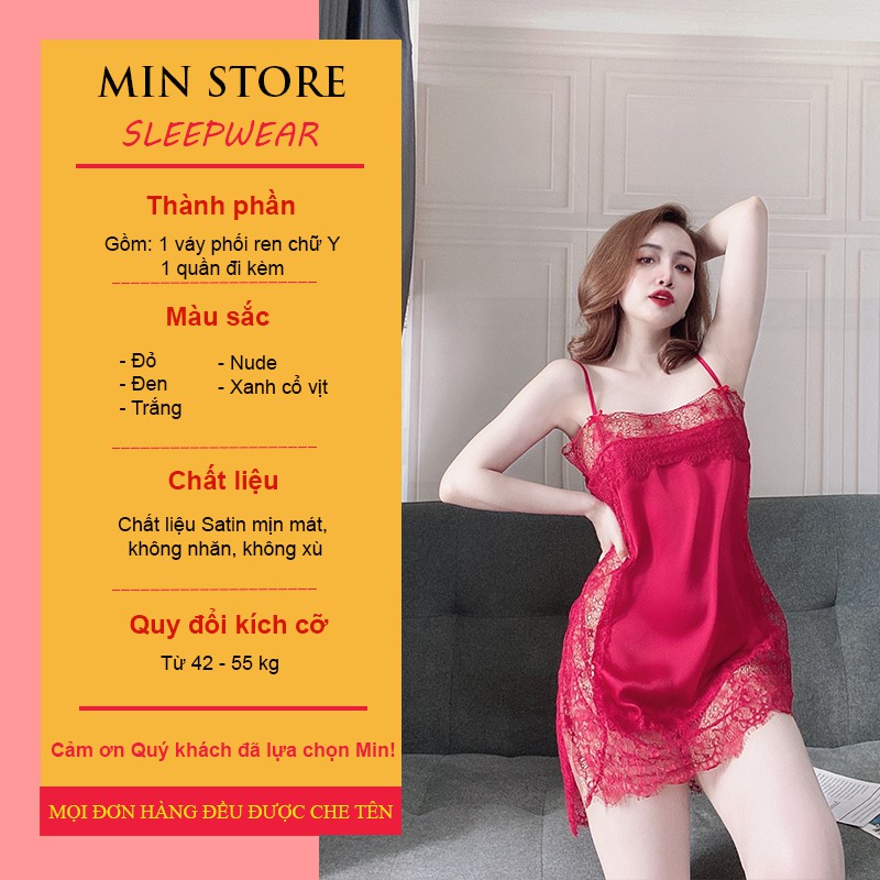Váy ngủ 2 dây sexy gợi cảm xuyên thấu lụa satin phối ren mi cao cấp V006 - Min Store | BigBuy360 - bigbuy360.vn