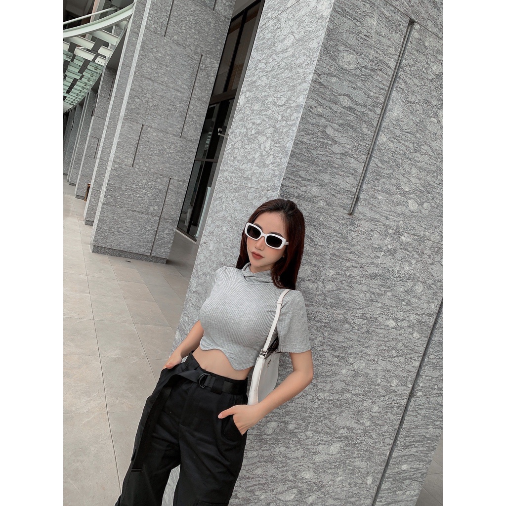 Áo Crop Tn Cổ Lọ Viền Lai Tay Ngắn Yoona F&C