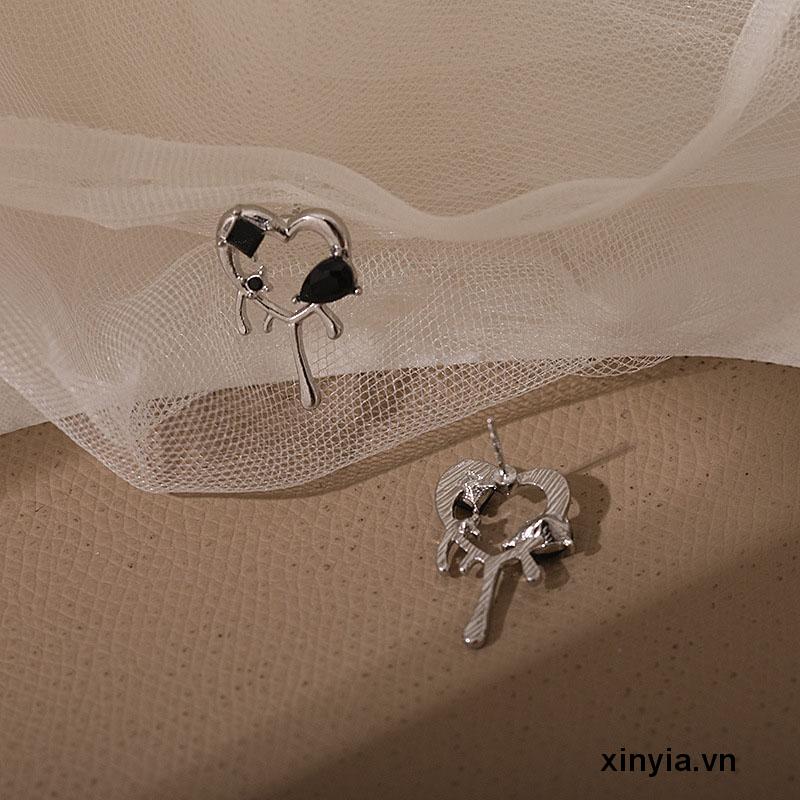 Bông tai mạ bạc 925 hình trái tim thời trang phong cách Hàn Quốc cho nữ