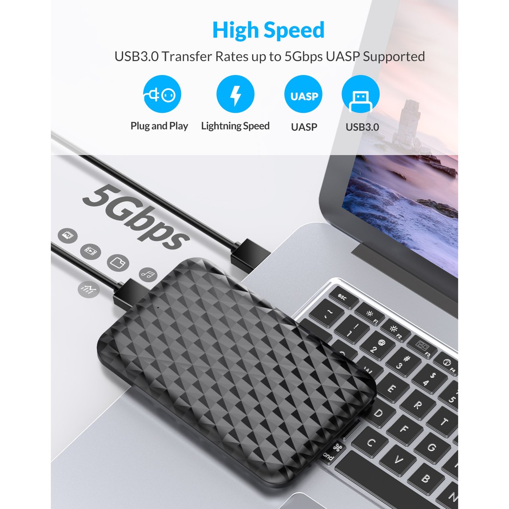 [ORICO] Box Ổ cứng Hộp đựng ổ cứng 2.5 inch SATA 3.0 đến USB 3.0 5 Gbps Hỗ trợ 4TB HDD SSD Vỏ bọc hỗ trợ UASP HD Hộp đĩa cứng ngoài màu đen / trắng Xách tay Dễ dàng để cài đặt (2520U3)