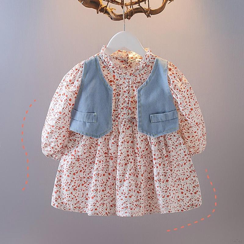 Set Đầm Công Chúa Không Tay Và Áo Khoác Denim Cho Bé Gái Se7En