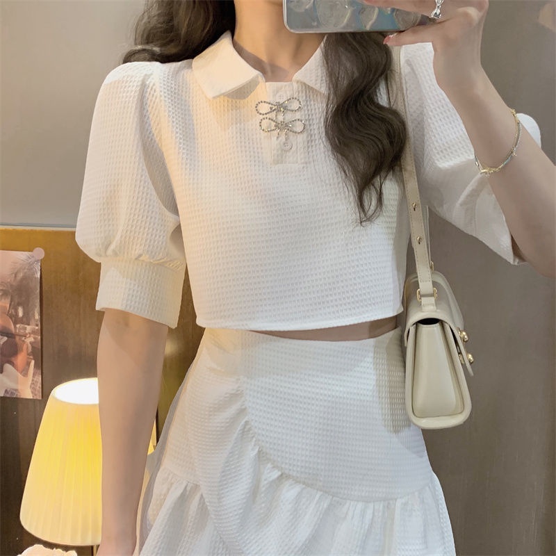 Set Áo Tay Phồng Kèm Chân Váy Ngắn Thiết Kế Mới Ngọt Ngào Thời Trang Mùa Hè Dành Cho Nữ