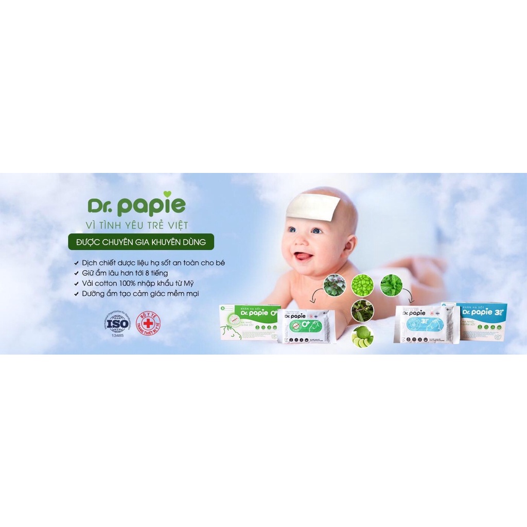 Khăn lau hạ sốt Dr. Papie 0+ (hộp 5 túi)