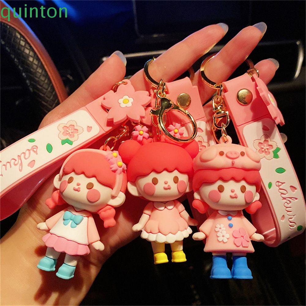 QUINTON Bag Decor Sakura Girl Keychain Model Toys Ponytail Pink Skirt Girl Doll Keyrings Caroon Figure PVC Action Collection Model Pendant Ornament Gift Doll Bag Pendant