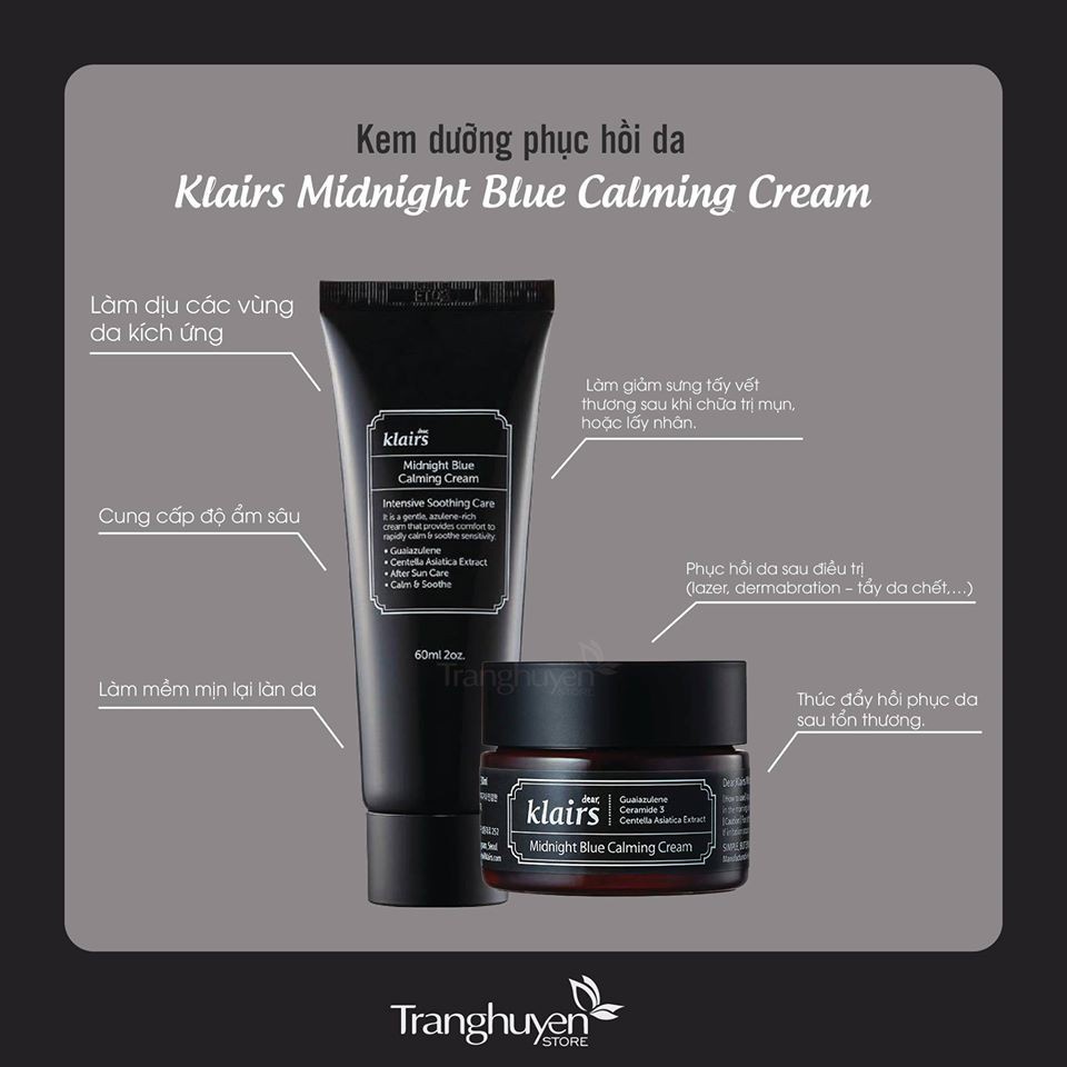 Kem Dưỡng Klairs Làm Dịu Phục Hồi Da Dear, Klairs Midnight Blue Calming Cream 60ml - Khongcoson