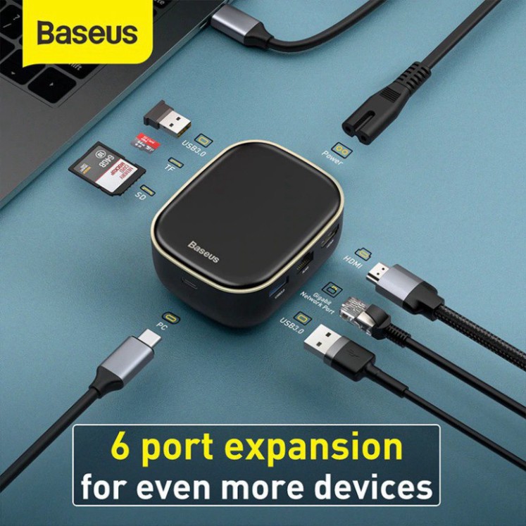 [CHÍNH HÃNG] Bộ Chia Hub 7in1 Baseus Type-C Hub Adapter AC Multifunctional Charger USB3.0*2 / HDMI / Type-C / RJ45 / SD/