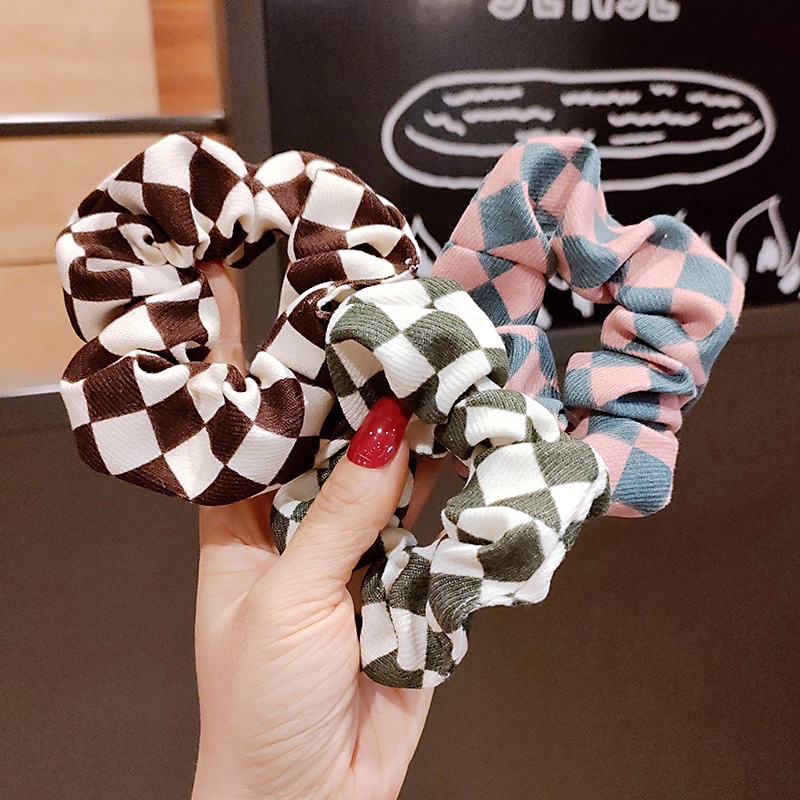 Dây buộc tóc scrunchies kẻ caro nữ tính sang trọng phong cách hàn quốc