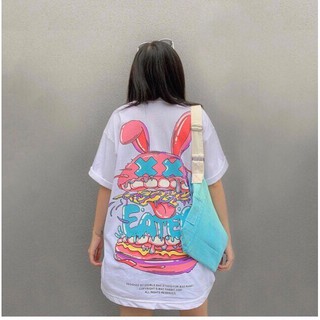 Áo thun thiết kế tay ngắn in hình con thỏ sau áo dễ thương
