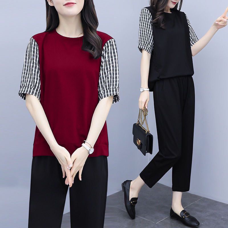 Set Đồ Thể Thao Gồm Áo Thun Tay Ngắn Dáng Rộng Và Quần Dài In Họa Tiết Caro Thời Trang