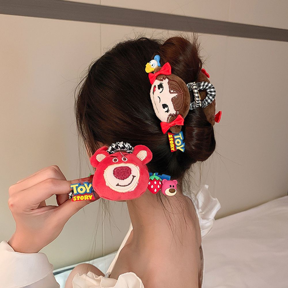 Kẹp tóc càng cua bằng vải acrylic hình gấu dâu tây hoạt hình phong cách Hàn Quốc dễ thương cho nữ
