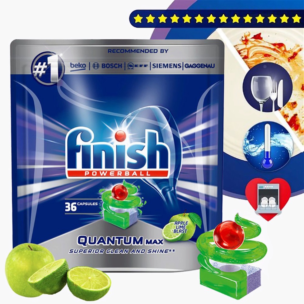 Viên Rửa Bát Finish Quantum Max Apple&Lime 36 Viên - Hương Chanh,Táo