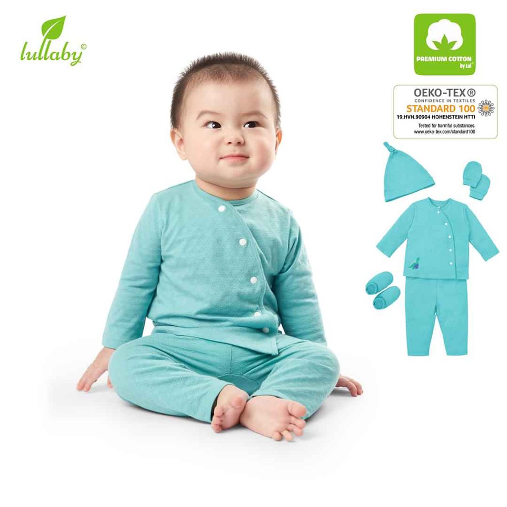 Bộ quần áo sơ sinh Lullaby, bộ cài lệch cotton vân thoáng cao cấp