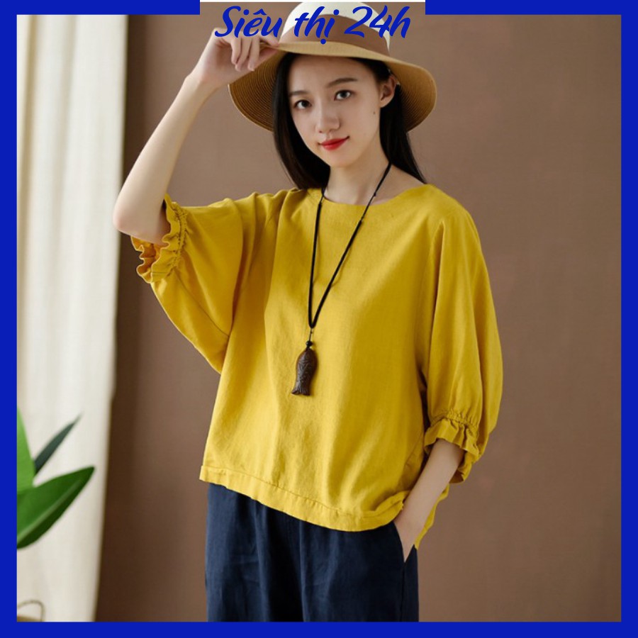 Áo kiểu nữ Hàn Quốc, áo cánh dơi bigsize nữ Siêu thị 24 giờ, chất liệu đũi tơ mềm mịn, form rộng che khuyết điểm AKH.45