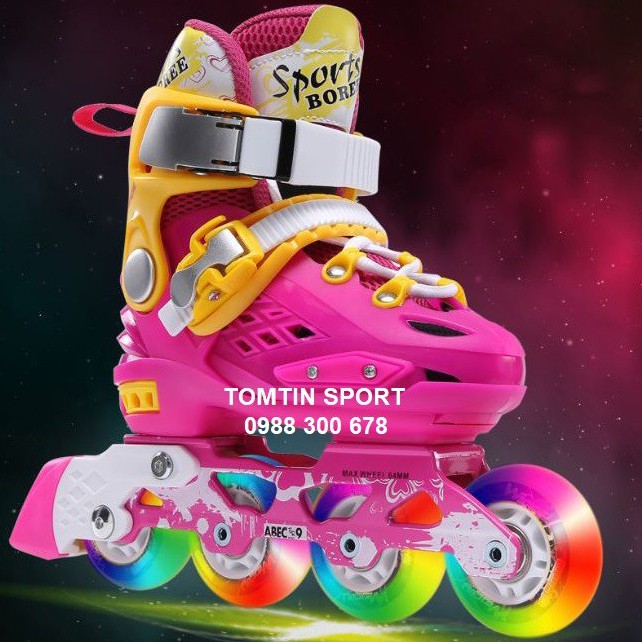 Giày trượt patin trẻ em cao cấp Weiqui Sport Boree kèm bảo hộ chân tay  bánh cao su có đèn led, quà tặng sinh nhật