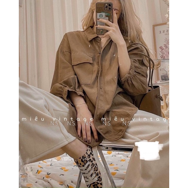 ÁO SƠ MI NHUNG TĂM FROM RỘNG SIÊU HÓT MS17728