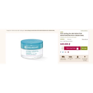 [DA KHÔ] - KEM DƯỠNG ẨM PHỤC HỒI DA 48H YVES ROCHER HYDRA VEGETAL