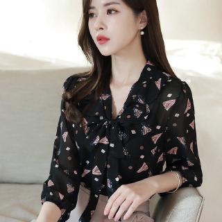 Áo Sơ Mi Voan Hoa Tay Lửng Thắt Dây Thời Trang Xuân Thu 2020 Dành Cho Nữ