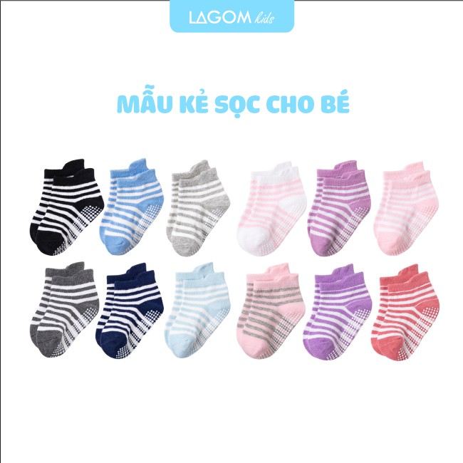 [Combo 6 đôi] Tất trẻ em cao cấp kẻ sọc cotton từ 1-3-5 tuổi | Tất chống trượt cho bé trai &amp; bé gái ngắn cổ mềm mịn