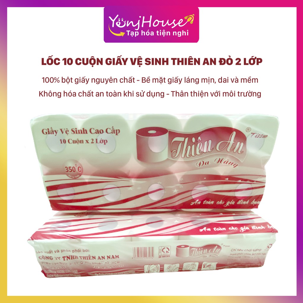 LỐC 10 CUỘN GIẤY VỆ SINH THIÊN AN ĐỎ 2 LỚP – YENJHOUSE