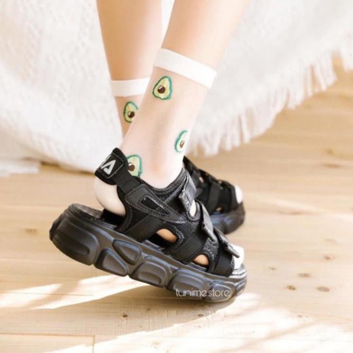 (CÓ SẴN - Đen) Giày Sandals Ulzzang quai ngang dán đế cao bánh mì 4.5p