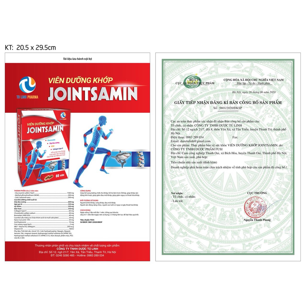Thực phẩm cho sức khỏe dưỡng khớp JOINTSAMIN đập tan cơn đau khớp hộp 60 viên