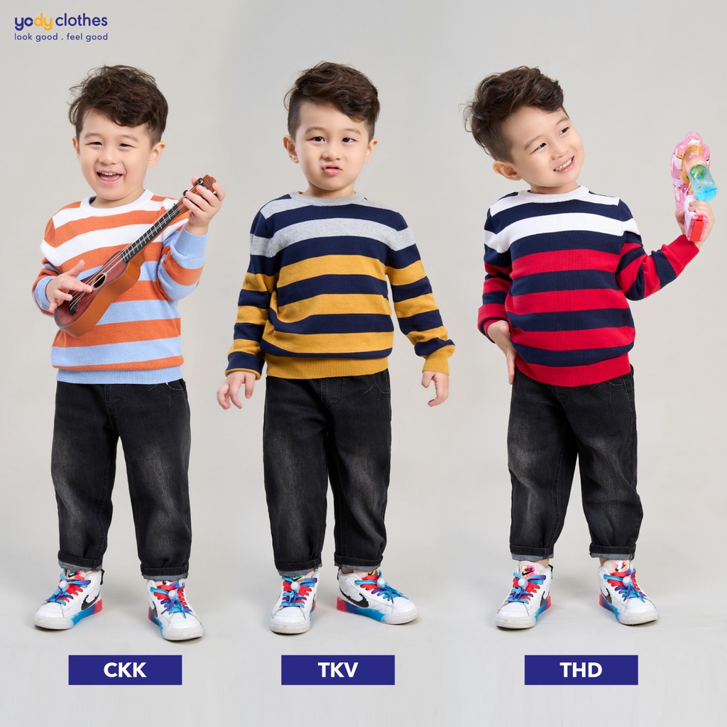 Áo len kid YODY bé trai phối kẻ KID4087