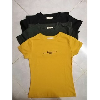 áo thun nữ thêu, phom body, vải thun gân co giãn 4c